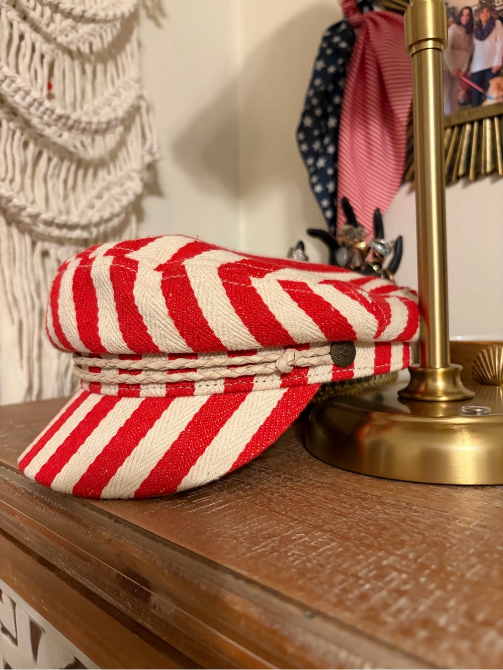 Brixton Striped Red and White Fisherman Cap